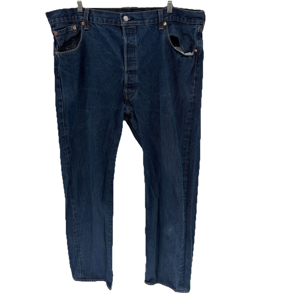 Levi's 501 Button Fly Straight Leg Med‎ Wash Blue Denim Jeans Men 42X30